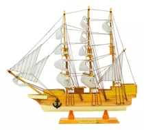 Miniatura Barco Navio Veleiro Madeira Base Bege 38x6x43cm