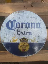Cartel Chapa Redonda Vintage Corona - 30cm Diámetro