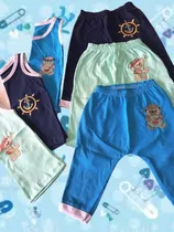 Kit 3 Conjuntos Camiseta Regata+ Calça Lisa Com Bordado Bebê