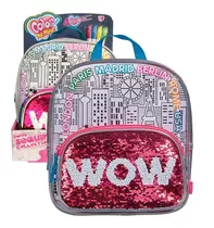 Mochila Brillos Lentejuelas Reversibles Color Me Mine Nena Color Rosa Chicle