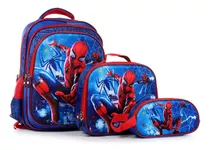 Kit Mochila Infantil Spider Homem Aranha Lancheira E Estojo