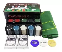 Set De Poker 200 Fichas + Cartas + Paño -oferta- En Lata-