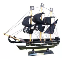 Barco Caravela Pirata 27cm Madeira Miniatura Decoração