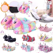 Pantuflas Peluche Unicornio Abrigadas Nenas Invierno Oferta