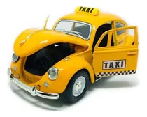 Miniatura Carrinho Fusca Metal Fricção 12 Cm Amarelo Taxi