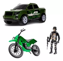 Carrinho Pick-up Force Warfare + Moto + Soldado - Samba