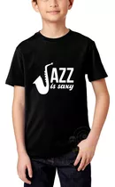 Camiseta Infantil Musica Ritmo Orleans Blue Jazz Saxofone