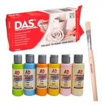 Masa Ceramica Fria Das 1kg Con Set Pintura Acrilica Ad X6