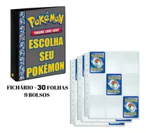 Álbum Pasta Fichário Cards Pokemon + 30 Folhas 9 Bolsos