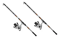 2 Equipos De Pesca Completos Caña Caster 4m + Reel Defender