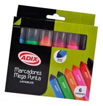 Marcador Adix Lavable Mega Punta 6 Colores