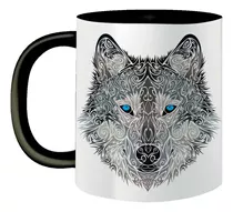 Caneca De Porcelana Lobo Polar Tribal Dos Olhos Azuis 325ml