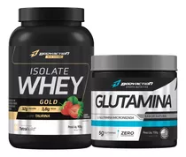 Kit Whey Isolate Gold 900g + Glutamina 150g Bodyaction Sabor Morango