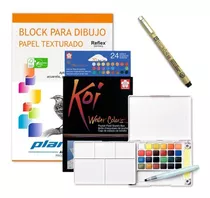 Kit Set 24 Acuarelas Metal Sakura Koi Microfibras Micron Blo