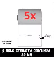 5 Rolo De Etiquetas Contínua Adesivas P/ Impressoras De 80mm