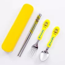 Set Cubiertos Infantiles Con Estuche Para Servicio Portatil Color Amarillo