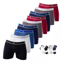 Kit 10 Cuecas Boxer Masculina Microfibra + 12 Meias Adulto