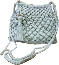 Bolso En Macramé Artesanal Forrado En Lienzo Algodón 30x28