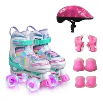 Patins Quad Lindo Tam./ajustável + Kit Proteção Rodinhas Led