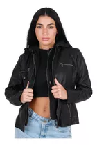 Campera Mujer Eco Cuero Capucha Desmontable Oldtown Polo