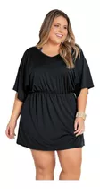 Saída De Praia Preto Com Elástico Na Cintura Plus Size