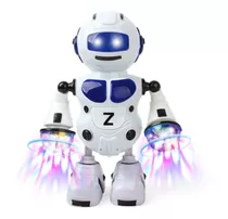 Robô Dançarino Gira 360º Dança Brinquedo Com Luz Som Musical Cor Branco Com Azul