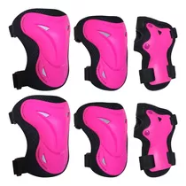 Kit Protección Patines Skate Rodillera Codera Manos - Fucsia