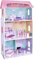 Casa De Muñecas Para Niñas Casita Scarlett Jueguete Infantil Color Rosa Con 8 Muebles Y Accesorios, Hermosos Detalles, Amplia, Divertida, Ideal Para Muñecas Grandes