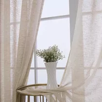 Burlap Linen Sheer Curtains For Living Room  Grommet To...