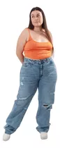  Pantalon  Jeans Wide Leg Celeste Debbie Rigido Talles 46-56