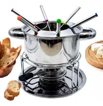 Set Fondue Premium Acero Inoxidable Calentador 6 Tenedores