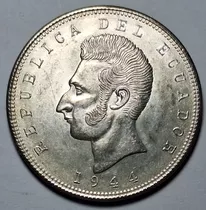 Moneda De Plata De 5 Sucres 1944 Ecuador