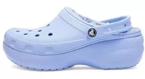 Zuecos Crocs Classic Plataforma Con Piel - Corderito