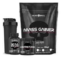 Mass Gainer 3kg + Bcaa + Creatina + Shaker - Black Skull Sabor Banana