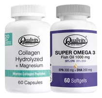 Colágeno Con Magnesio 60cap + Super Omega 3 60cap Qualivits Sabor Natural