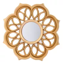 Espejo De Pared Tipo Flor 1pcs 25cm, Plastico+vidrio Dorado