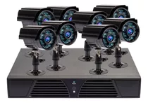 Kit Seguridad 8 Camaras Exterior Cctv Dvr 700tvl Motorizado Infrarrojo Vision Nocturna Vigilancia Color Negro