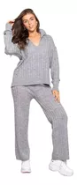 Conjunto Sweater Chomba Pantalón Tejido Mujer Oversized