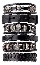 Pulsera Hombre Conjunto 6 En 1 Cuero Genuino Pulseras Hombre