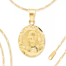 Collar Mujer Medalla Del Sagrado Corazón En Chapa De Oro 22k