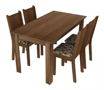 Conjunto Sala De Jantar Rosie Madesa Mesa Com 4 Cadeiras Cor Rustic/floral Bege Marrom