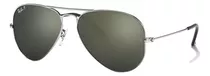 Anteojos De Sol Ray-ban Aviator Classic Small Con Marco De Metal Color Polished Grey, Lente Green De Cristal Clásica, Varilla Polished Grey De Metal Con Cadena Negro - Rb3025