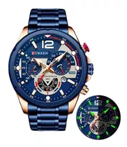 Reloj Lujo Acero Inoxidable Cronometro Fechador Original Cu Color Del Bisel Azul