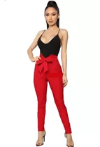 Babucha Pantalon Chupin C/ Picos Mujer Elastizado Lazo. Negr