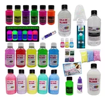 Kit Para Fazer Slime Com Colas Neon E Luz Negra E Coloridas
