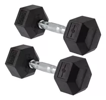 Pesas Mancuernas Hexagonales Sportfitness 2x5 Kl Encauchadas Color Negro Y Cromado