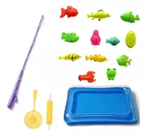 Pega Peixe Com Piscina, Brinquedo Didático, Kit 16 Peças.