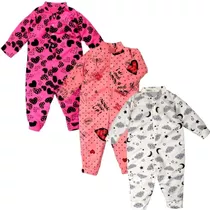 Kit 3 Macacão Pijamão Infantil Soft Inverno Menina E Menina