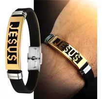 Pulseira Masculino Aço Inox Dourado Pingente Jesus Fashion