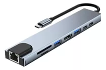 Hub Adaptador Usb 8x1 Tipo-c Compatível Macbook Pro Com Hdmi